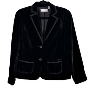 Liz Claiborne Black Velvet Blazer Petites 8 Tuxedo Jacket Dark Romantic Holidays